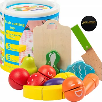 Dřevěná hračka DŘEVĚNÉ OVOCE A ZELENINA K KRÁJENÍ NA SUCHÝ ZIP HRAČKA PRO DĚTI SADA XXL