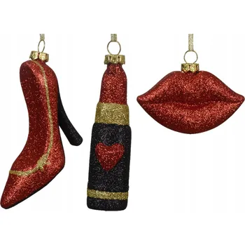 Vánoční dekorace Vánoční Koule na vánoční stromeček Rtěnka Pusa Jehla třpytivá na stromeček 8 cm