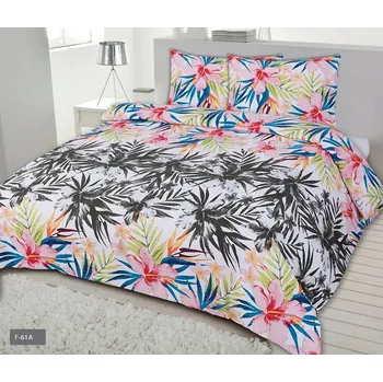 Povlečení Povlečení flanelové 160x200 listy palmy květy šedé a barevné