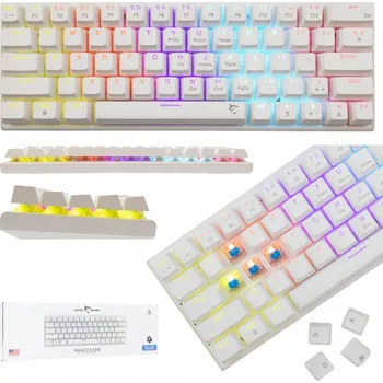 Klávesnice BÍLÁ MECHANICKÁ HERNÍ KLÁVESNICE 60% podsvícená LED MALÁ BlueSwitch