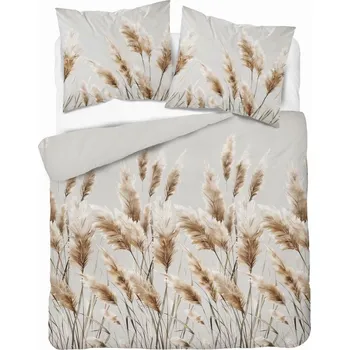 Povlečení POVLEČENÍ Z BAVLNĚNÉHO SATÉNU 160X200 ŠEDÉ S LISTY A TRÁVA 5329B