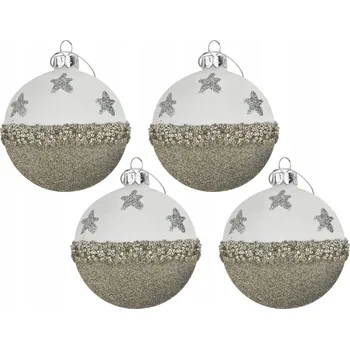 Vánoční ozdoba Sada 4 skleněných baněk 8 cm bílo-zlaté 8450