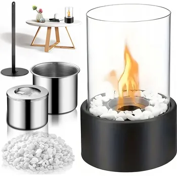 Obraz ČERNÝ KULATÝ STOLNÍ KRB VYSOKÝ A BEZPEČNÝ 16 x 26.5 cm