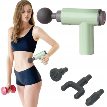 Masážní přístroj MASÁŽNÍ PISTOLE Pistachio MASSAGE GUN MASÁŽNÍ PŘÍSTROJ NA ZÁDA A TĚLO 4 NÁSTAVCE