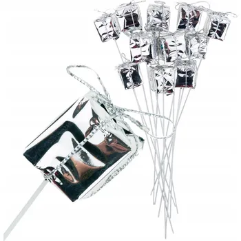 Vánoční dekorace OZDOBY DÁRKY NA DRÁTKU DRÁTKOVÁ VÁNOČNÍ DEKORACE STŘÍBRNÉ 12 KS