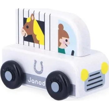 Dřevěná hračka Janod Cross roads Dřevěné auto na tlačení Auto s přívěsem bílé
