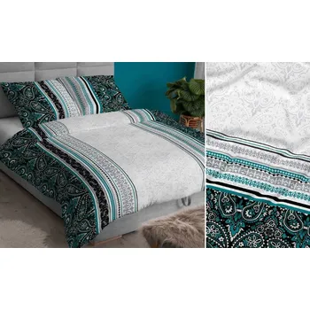 Povlečení Povlečení 160x200 tyrkysové šedé ornamenty se zapínáním na zip KARO