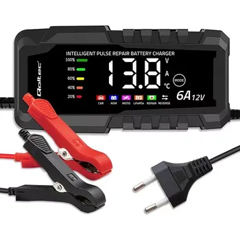 Nabíječka autobaterie Mikroprocesorová nabíječka 12 V 6 A s funkcí opravy pro akumulátory AGM, GEL a LiFePO4 s LCD