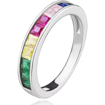 Prsten Prsten ze stříbra 925 - barevné zirkony ve čtvercovém provedení, lesklá ramena - Velikost: 49