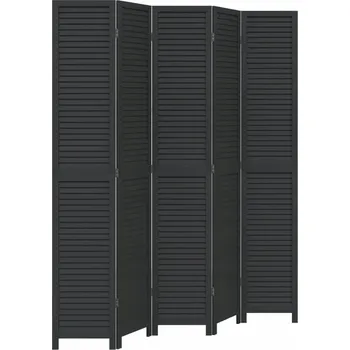 Paraván Paraván z masivního dřeva paulovnie, černý, 175-180 x 220 cm, 5 dílný