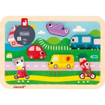 Puzzle Janod Dřevěné vkládací puzzle pro nejmenší Dopravní prostředky Chunky