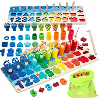 Dřevěná hračka Montessori skládačka Dřevěné Rybičky Číslice