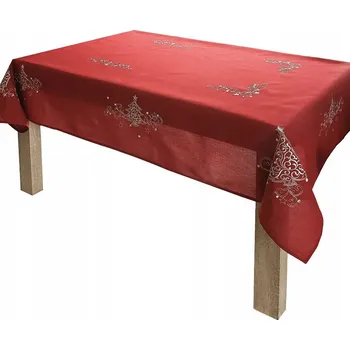 ubrus Červený ubrus se stříbrnou výšivkou a zdobením 140x220 cm vánoční stromek