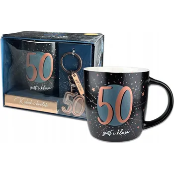 Sada na 50. narozeniny hrnek a přívěsek na klíče DÁREK 50 let VKUS A TŘÍDA