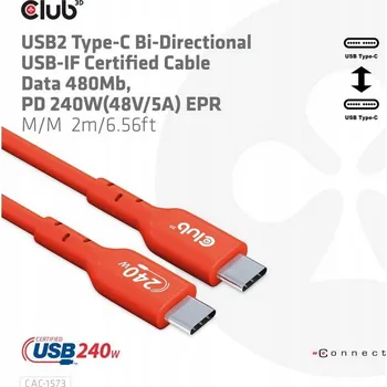 Datový kabel Kabel Club 3D USB typ C - USB typ C 2 m oranžový