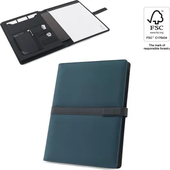 Zápisník SANDERSON FOLDER. Složka A4 z PU (50 % recyklovaný) s magnetickým uzávěrem a poznámkovým blokem s linkovanými stránkami - Modrá