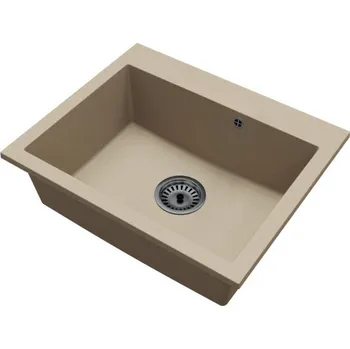 Kuchyňský dřez Granitový dřez ELITE béžový + černý sifon 53 x 38 x 21cm