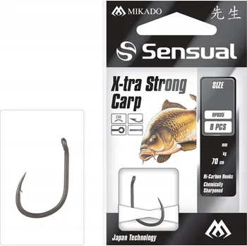 Rybářský háček Háčky na zem, háčky na plovák, s návazcem, s protihrotem Mikado SENSUAL - X-TRA STRONG CARP 8 ks