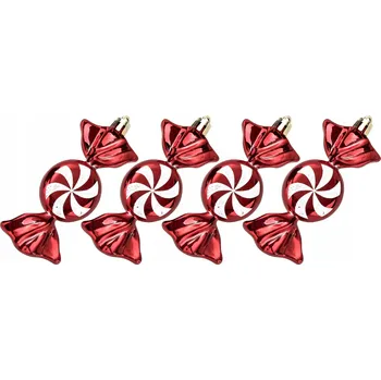 Vánoční dekorace Sada 4 plastových baněk Cukroví červeno-bílé 8532