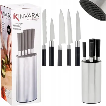 SADA 5 KUCHYŇSKÝCH NOŽŮ V BLOKU, OCELOVÉ, OSTRÉ, NA CHLÉB, ŠÉFKUCHAŘSKÝ