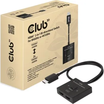 IP kamera Club3D Switch, HDMI na 2xHDMI Oboustranný 2v1, 8K60Hz, 4K120Hz