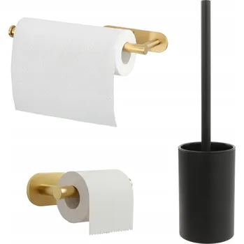 Sada koupelnových doplňků: kartáč, držák na papír a ručník, zlatá