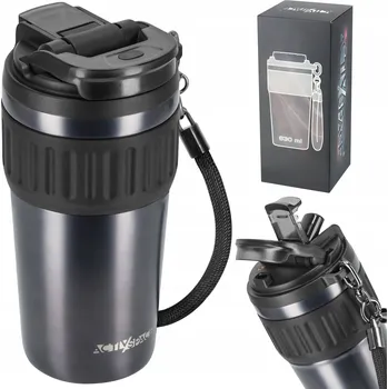 Termohrnek TERMOHRNEK SE SLÁMKOU A NÁUSTKEM NA KÁVU ČAJ DO AUTA 630 ml