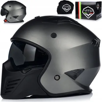 Helma na motorku MOTOCYKLOVÁ PŘILBA | VITO BRUZANO TITAN | OTEVŘENÁ + ODNÍMATELNÁ BRADA + SLUNEČNÍ CLONA