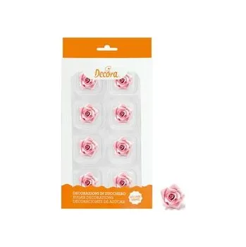 Jedlá dekorace na dort Cukrové růže růžové 8ks malé - Decora