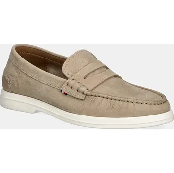 Dámské mokasíny Nubukové mokasíny Tommy Hilfiger TOMMY HILFIGER NUBUCK P LOAFER béžová barva, FM0FM05350 80X, EUR 44