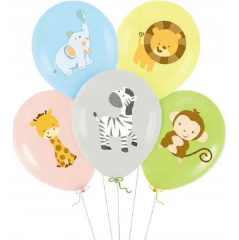 Balónek Latexové Balónky Zvířata Safari 5ks Pastelové Narozeniny Oslava Roku