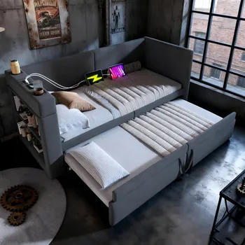 Pohovka Jednolůžková dřevěná postel Arhatreya 90x200 cm šedá