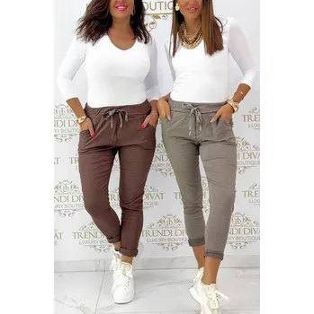 Dámské kalhoty Krčené kalhoty zateplené hnědé Velikost: UNI: M - XXL