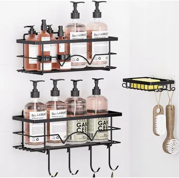 SPRCHOVÁ POLIČKA BEZ VRTÁNÍ Z NEREZOVÉ OCELI S MÝDLENKOU A HÁČKY