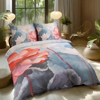 Povlečení Sada povlečení 220x200 BAVLNĚNÝ SATÉN digitální tisk květiny jako malované