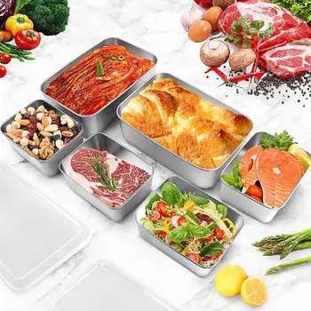Dóza na potraviny Nádoby na potraviny 6 KS. NEREZOVÁ OCEL 25*20*5 cm, Vzduchotěsné víčka