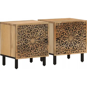 Noční stolek Noční stolek z masivního mangového dřeva, ručně vyřezávaný vzor, 40x33x46 cm