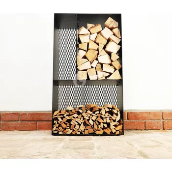 BRAVER Stojan na dřevo ke krbu 3-WIN Library PRO 80x45x33cm, záda s tahokovem, černý (Braver Zásobník na krbová polínka nebo knihovna, masivní ze 3 mm oceli se zadním tahokovem)