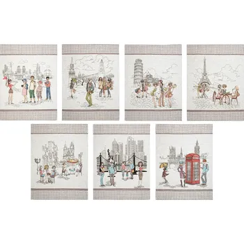 Utěrka Snový svět Cesta kolem světa - dárkové balení 7 kusů lněných utěrek