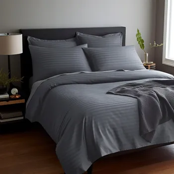 Povlečení Povlečení bavlněné 140x200 saténové proužky antracitové