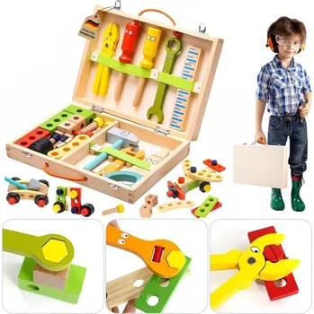 Dřevěná hračka Dřevěné Nářadí v Krabičce Sada pro Kutily a Děti 34 Dílů