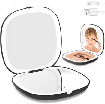 Kosmetické zrcátko PŘENOSNÉ OBOUSTRANNÉ ZRCÁTKO NA MAKE-UP, LED ZRCÁTKO 10X ČERNÉ
