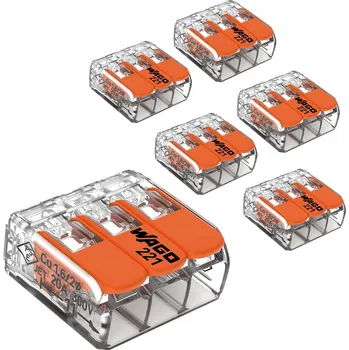 5x Instalační Svorka Rychlospojka WAGO 221-413 pro VODIČ 3x0,2-4mm