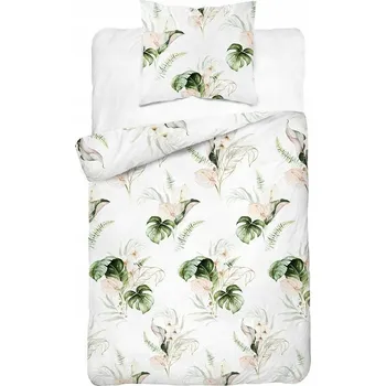 Povlečení Povlečení 140x200 bílé zelené meruňkové listy monstery
