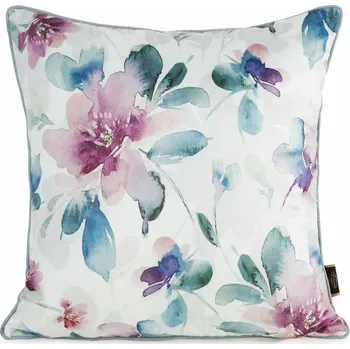 Povlak na dekorativní polštářek Dekorační povlak na polštář 45x45 Velvet 154 bílý tyrkysový květinový velurový Eurof