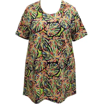 Dámské tričko Tunika bavlněná s kapsami / maxitriko (monstera žíhy) - v nadměrné velikosti 3382