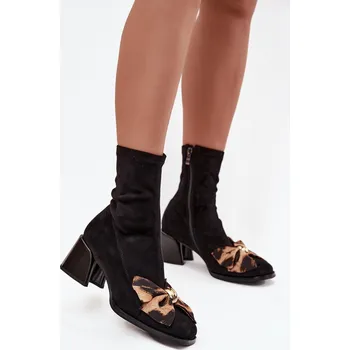 Dámská zimní obuv S. BARSKI kotníkové boty s mašlí S. BARSKI černá 3452829