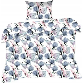 Povlečení Povlečení 140x200 bílá modrá růžová květy listy Classic