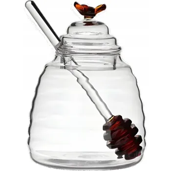 Obraz Skleněná zavařovací sklenička na med s lžičkou JANTAROVÁ