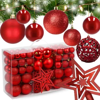 Vánoční dekorace VÁNOČNÍ BAŇKY červené VELKÁ SADA 100 KS DEKORACE NEROZBITNÉ
